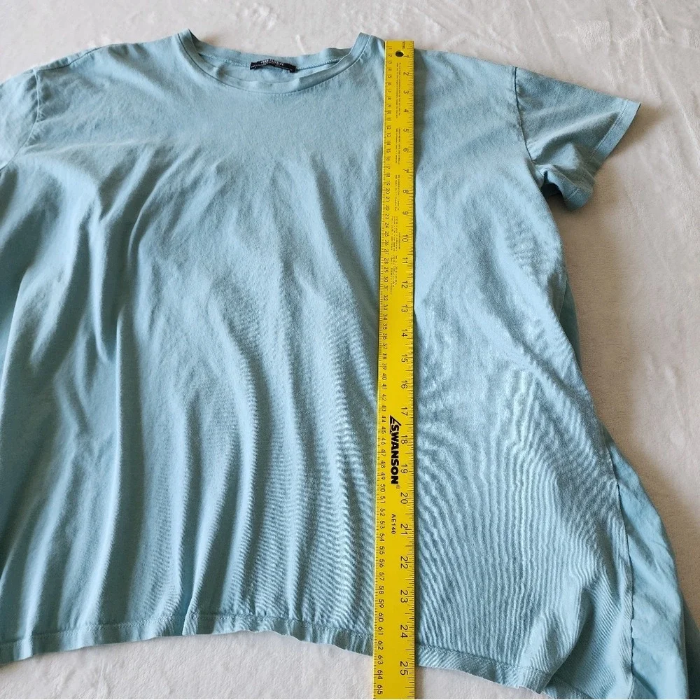 Zara Trafaluc High Low Ruffle Back Tee Womens M Blue Oversized Prairie Shirt Top - Picture 7 of 10